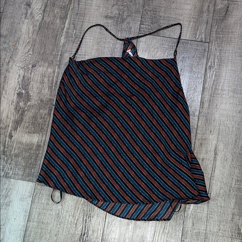 Free People Black Teal Rust Striped top